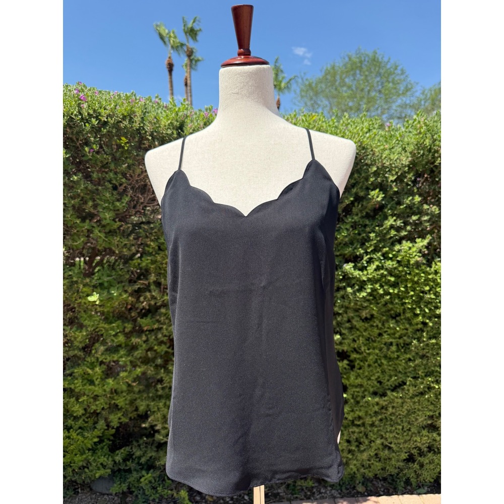 J.Crew Black‎ Scalloped V-Neck Camisole Adjustable Straps Racerback NWT Womens 4